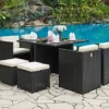 Venice Cube Rattan Garden Furniture 9 Piece Set With Free Cover Included, Black