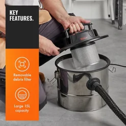 VonHaus Ash Vacuum Cleaner 15L, Home Or Workshop Industrial Vacuum, Bagless Dust Collector For Fireplaces, Log Burners & More -Cheap Grow And Trim Store vonhaus ash vacuum cleaner 15l home or workshop industrial vacuum bagless dust collector for fireplaces log burners more5056115723520 03c MP
