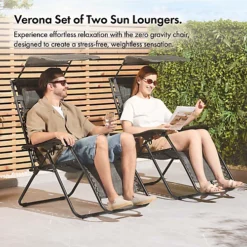 VonHaus Canopy Zero Gravity Chairs Set, Set Of 2 Weather Resistant Folding Textoline Recliner Sun Loungers W/ Sun Shade For Garden -Cheap Grow And Trim Store vonhaus canopy zero gravity chairs set set of 2 weather resistant folding textoline recliner sun loungers w sun shade for garden5056115783838 03c MP