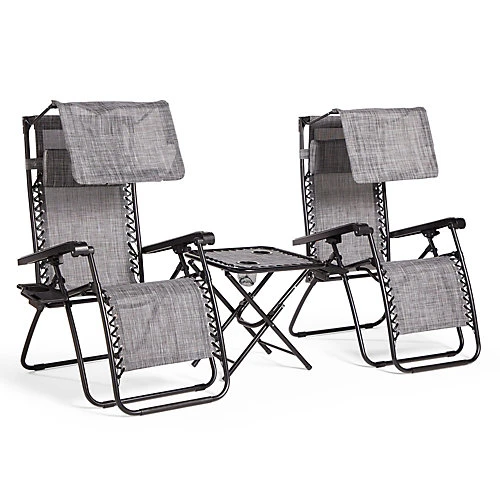 VonHaus Canopy Zero Gravity Chairs & Side Table Set, Set Of 2 Weather Resistant Folding Textoline Recliner Loungers With Sun Shade 1 VonHaus Canopy Zero Gravity Chairs & Side Table Set, Set Of 2 Weather Resistant Folding Textoline Recliner Loungers With Sun Shade