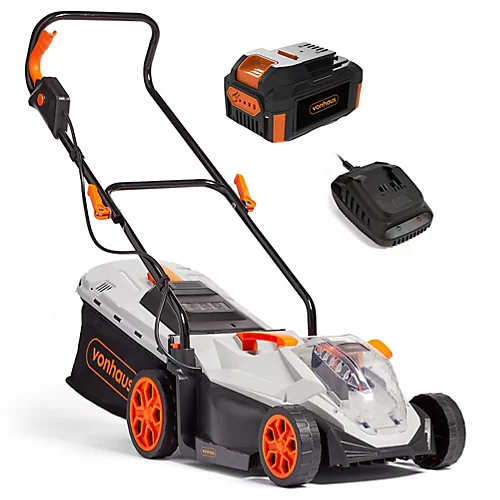 VonHaus Cordless Lawnmower 40V 4Ah Battery, 30L Collection Box, 5 Cutting Heights, 33cm Cutting Width, 5 Height Settings 1 VonHaus Cordless Lawnmower 40V 4Ah Battery, 30L Collection Box, 5 Cutting Heights, 33cm Cutting Width, 5 Height Settings