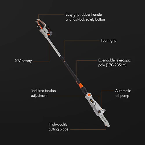 VonHaus Cordless Pole Chainsaw 40V, Handheld Electric Chainsaw W/ Battery, Charger, Harness, Telescopic Foam Grip, Rotary Cutting 3 VonHaus Cordless Pole Chainsaw 40V, Handheld Electric Chainsaw W/ Battery, Charger, Harness, Telescopic Foam Grip, Rotary Cutting - Image 3