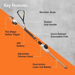 VonHaus Cordless Pole Hedge Trimmer 40V MAX. Battery, Electric Hedge Cutter W/ Telescopic Adjustable Trimmer Head, Shoulder Strap -Cheap Grow And Trim Store vonhaus cordless pole hedge trimmer 40v max battery electric hedge cutter w telescopic adjustable trimmer head shoulder strap5056115790164 03c MP