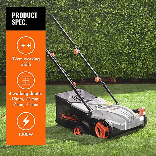 VonHaus Electric Garden Rake 1300W, Lawn Raker With 28L Collection Box & 10m Cable, Removes Moss From All Grass Areas 2 VonHaus Electric Garden Rake 1300W, Lawn Raker With 28L Collection Box & 10m Cable, Removes Moss From All Grass Areas - Image 2