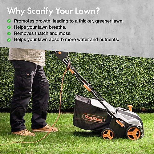VonHaus Lawn Scarifier, Aerator & Grass Rake 1800W, Garden Maintenance For All Grass Areas With 55L Collection Box & 10m Cable 3 VonHaus Lawn Scarifier, Aerator & Grass Rake 1800W, Garden Maintenance For All Grass Areas With 55L Collection Box & 10m Cable - Image 3