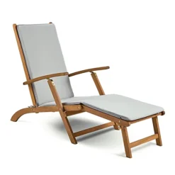 VonHaus Sun Lounger, Steamer Chair, Folding Chair For Garden & Removable Footstool, Foldable Reclining Acacia Hardwood Sunlounger